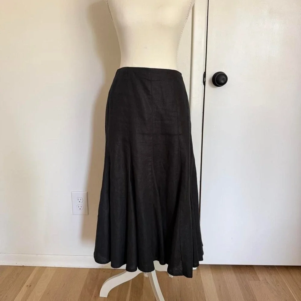Liz Claiborne black linen midi skirt